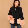 Black Office Lady Color block  Faux Fur Women Coat - Image 4