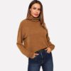 Brown High Neck Solid Pullover Plain Sweatshirt - Image 2