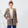 Brown Solid Plaid Ladies Warm Winter Coats