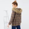 Brown Solid Plaid Ladies Warm Winter Coats - Image 2
