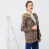 Brown Solid Plaid Ladies Warm Winter Coats - Image 3