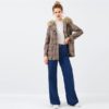 Brown Solid Plaid Ladies Warm Winter Coats - Image 4