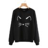 Cartoon Cat Print Casual Cute Women Sweatshirt