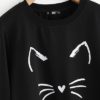 Cartoon Cat Print Casual Cute Women Sweatshirt - Image 3