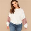 White Casual Plus Size Color block Women Sweatshirts