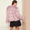 Pink High street Solid Open Front Faux Fur Coat - Image 6