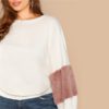 White Casual Plus Size Color block Women Sweatshirts - Image 5