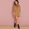 Streetwear Brown Tied Teddy Knot Women Dresses