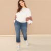 White Casual Plus Size Color block Women Sweatshirts - Image 2