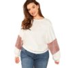 White Casual Plus Size Color block Women Sweatshirts - Image 6