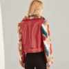 Burgundy Zip Front Belted Soft Faux Fur Contrast Jacket - Image 2