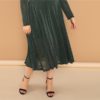 Plus Size Army Green Glitter Winter Party Dresses - Image 2