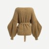 Khaki Highstreet Belted Workwear Elegant Women Sweaters - Image 2