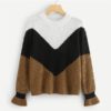 Multicolor Ruffle Flounce Sleeve Colorblock Chevron Jumper