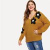 Plus Size Flower Applique Women Sweater - Image 5