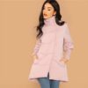 Rhinestone Padded Button Winter Casual Women Coat