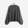Pearl Beading Lantern Women Acrylic Sweater