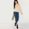 Elegant High Neck Faux Fur Belted Solid Pullover Sweatshirt - Image 3