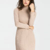 Apricot Sweater Dress Long Sleeve Knee Length High Collar Cable Knit Dress For Women