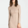 Apricot Sweater Dress Long Sleeve Knee Length High Collar Cable Knit Dress For Women - Image 3