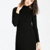 Apricot Sweater Dress Long Sleeve Knee Length High Collar Cable Knit Dress For Women - Image 5