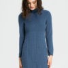 Apricot Sweater Dress Long Sleeve Knee Length High Collar Cable Knit Dress For Women - Image 6