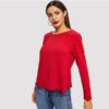 Asymmetrical Hem Pullover Sweatshirt Autumn Office Lady Women Sweatshirt - Image 3
