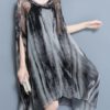 Batwing Sleeve Printed Irregular Hem Dress - Image 4