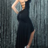 Black Club Dress Sleeveless Ruched Backless High Low Sexy Party Dress - Image 3