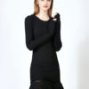 Black Knit Dress Lace Ruffle Long Sleeve Women Spring Dress