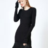 Black Knit Dress Lace Ruffle Long Sleeve Women Spring Dress - Image 4
