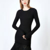 Black Knit Dress Lace Ruffle Long Sleeve Women Spring Dress - Image 5