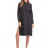 Black Knit Dress Round Neck Long Sleeve Split Women's Casual Dresses - Image 2