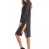 Black Knit Dress Round Neck Long Sleeve Split Women's Casual Dresses - Image 3