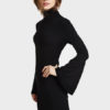 Black Knitted Dress Bell Long Sleeves High Neck Women Dress - Image 3