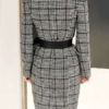 Black Party Dress Long Sleeve Bodycon Dress V Neck Plaid Buttons Belt Shaping Midi Dress - Image 3