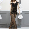 Black Party Dress Sequins Tulle Straps Semi Sheer Sexy Evening Dress - Image 5