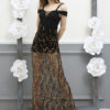 Black Party Dress Sequins Tulle Straps Semi Sheer Sexy Evening Dress