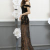 Black Party Dress Sequins Tulle Straps Semi Sheer Sexy Evening Dress - Image 3