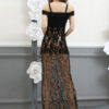 Black Party Dress Sequins Tulle Straps Semi Sheer Sexy Evening Dress - Image 4