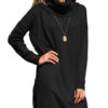 Black Sweater Dress High Collar Long Sleeve Knit Mini Dress