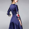 Blue Party Dress Women Skater Dress Round Neck 3/4 Length Sleeve Embroidered Flare Dress - Image 4
