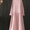 Casual Women Cotton Loose Round Dress - Image 4