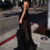 Club Dress Women's Strappy Sleeveless Sequins Low Back High Slit Semi Sheer Sexy Maxi Dress - Image 3