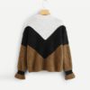 Colorblock Chevron Jumper 2018 Autumn Winter Long Sleeve Round Neck Casual Jumper - Image 2