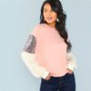Contrast Faux Fur Sleeve Colorblock Sweatshirt 2018 Autumn Women Sweatshirts