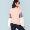 Contrast Faux Fur Sleeve Colorblock Sweatshirt 2018 Autumn Women Sweatshirts - Image 2