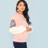 Contrast Faux Fur Sleeve Colorblock Sweatshirt 2018 Autumn Women Sweatshirts - Image 3