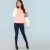 Contrast Faux Fur Sleeve Colorblock Sweatshirt 2018 Autumn Women Sweatshirts - Image 5