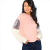 Contrast Faux Fur Sleeve Colorblock Sweatshirt 2018 Autumn Women Sweatshirts - Image 6